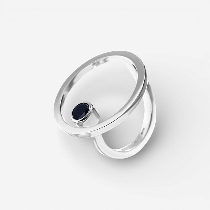 03-00-0013 Кольцо Сфера с чёрным цирконом (Ag 925)